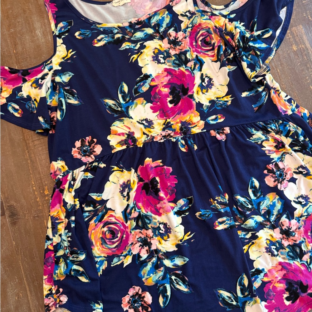 Sweet Lovely by Jen Pastel Floral Cold Shoulder Top